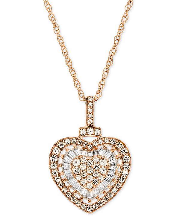 Macy's Diamond Heart 18" Pendant Necklace (1/2 ct. t.w.) in 14k Rose