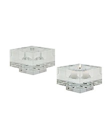 Square Windowpane Crystal Candleholders - Small. Set Of 2