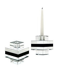 Square Tuxedo Crystal Pedalstal Candleholders - Set Of 2