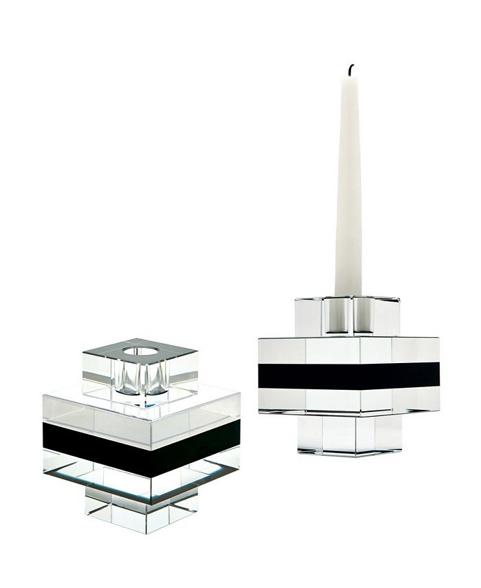 Dimond Home - Square Tuxedo Crystal Pedalstal Candleholders - Set Of 2