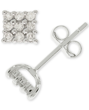 image of Diamond Square Cluster Stud Earrings (1/5 ct. t.w.) in Sterling Silver