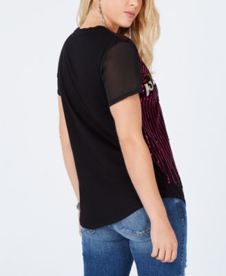 GUESS Embroidered Graphic Sequin Top
