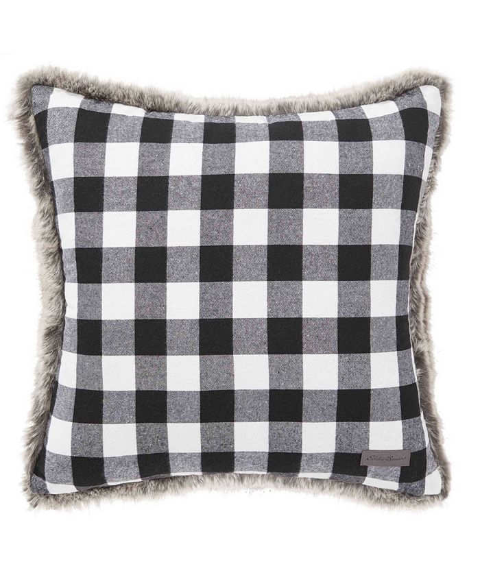 Eddie Bauer Cabin Plaid Faux Fur Black Square Pillow Macy's