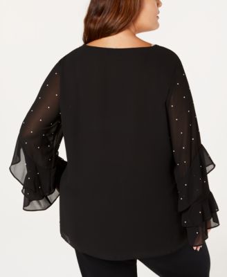 Alfani Plus Size Dot-Print Ruffle-Sleeve Blouse, Created For Macy's ...