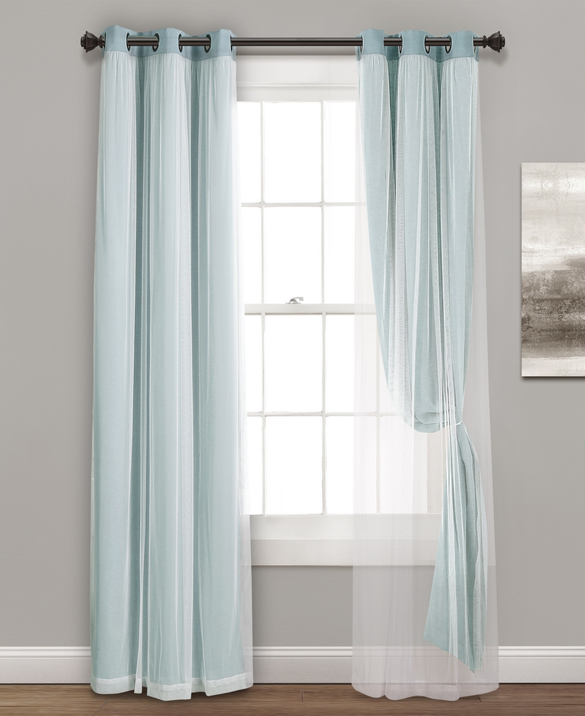 Solid and Sheer Layered 38" x 84" Blackout Curtain Set