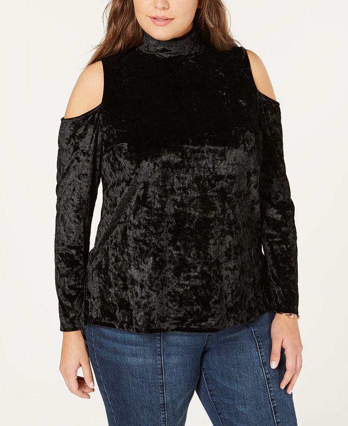 Black velvet cold shoulder sale top