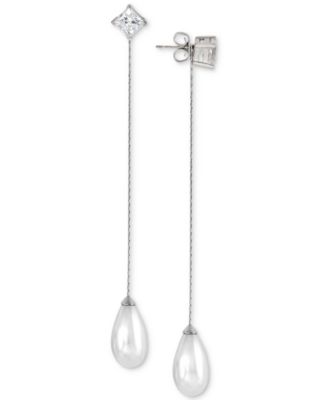 Majorica - Sterling Silver Cubic Zirconia & Imitation Pearl Interchangeable Linear Drop Earrings