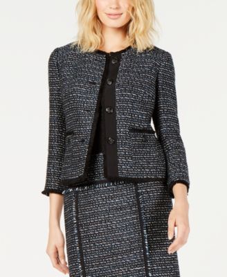 anne klein tweed fringe jacket