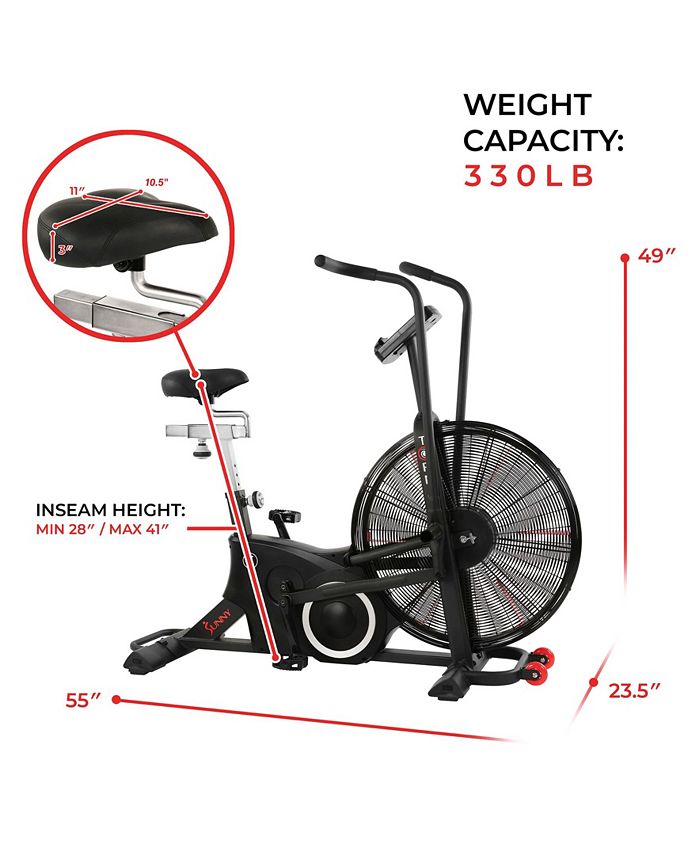 sunny health & fitness exercise tornado fan air bike with bluetooth and heart rate compatibility