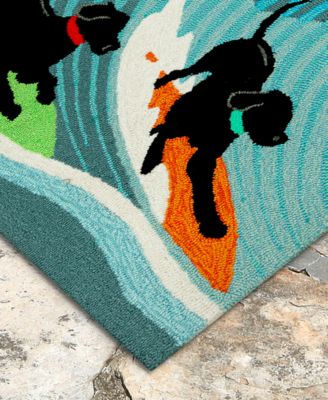 Liora Manne Front Porch Indoor/Outdoor Surfing Dogs Ocean 2' x 3' Area Rug