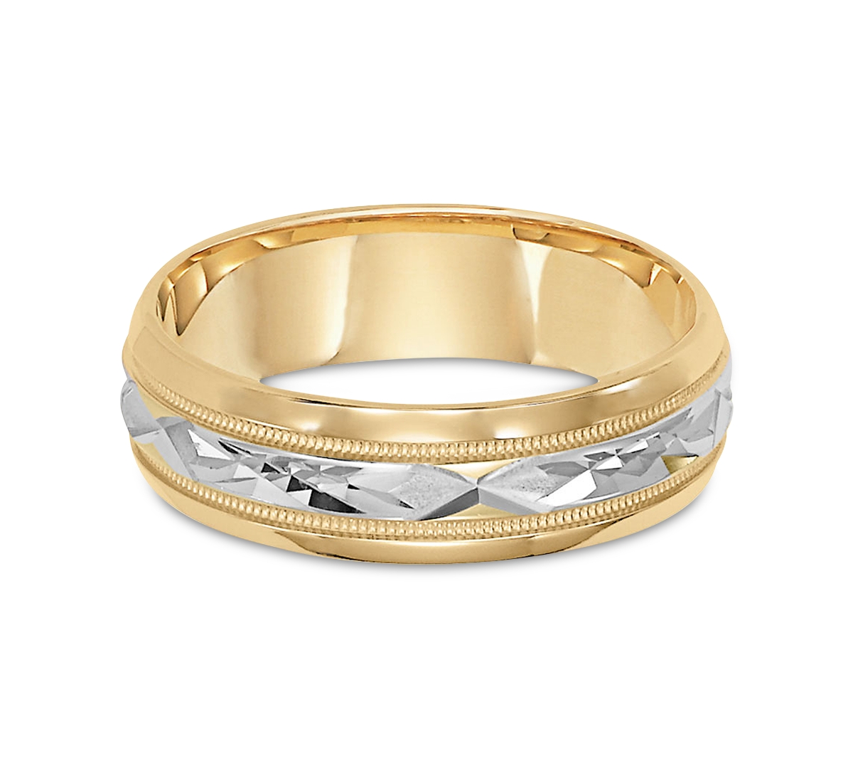 Two-Tone Decorative Beaded Edge Wedding Band in 14k Gold & White Gold -White Gold