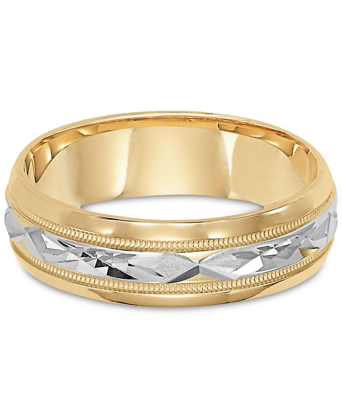 Macy's - Two-Tone Decorative Beaded Edge Wedding Band in 14k Gold & White Gold