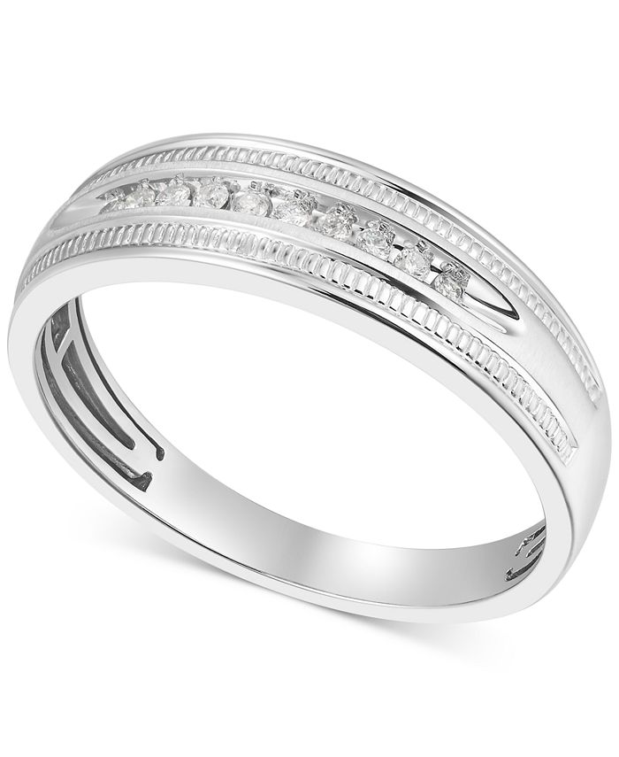 Macy's Men's Diamond Wedding Band (1/10 ct. t.w.) in 10k White Gold