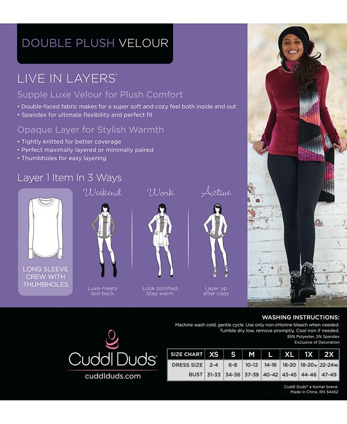 Cuddl Duds Double Plush Velour Long-Sleeve Crew-Neck Top - Macy's