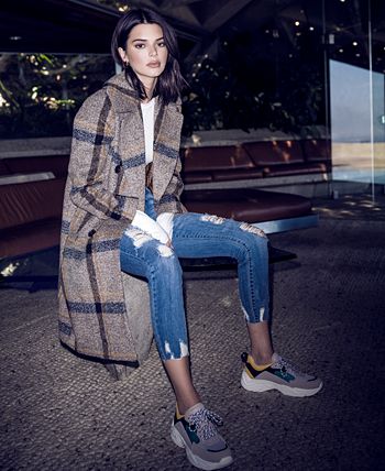 Kendall Kylie Double Breasted Plaid Walker Coat Macy s