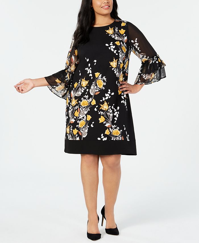 Alfani Plus Size Floral-Print Bell-Sleeve Dress, Created for Macy's ...
