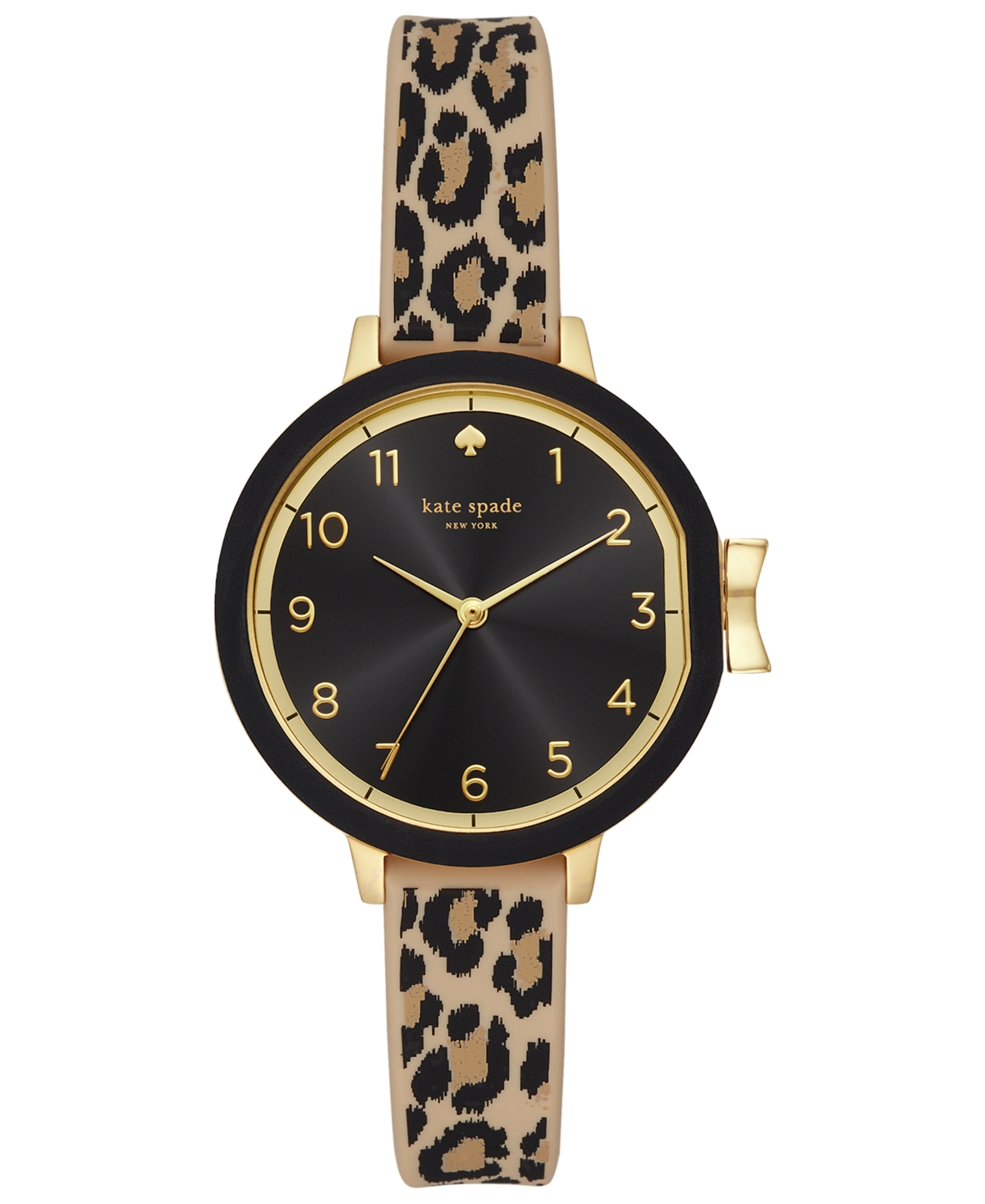 Shop Kate Spade Women's Park Row Leopard Print Silicone Strap 34mm In Black,brown