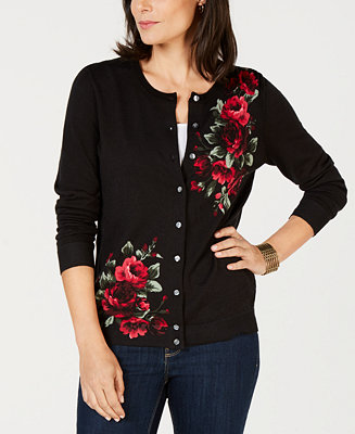 Karen Scott Floral-Print Cardigan Sweater, Created for Macy's - Macy's