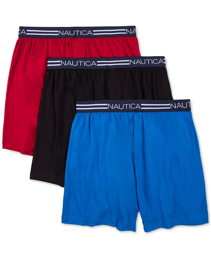 Nautica 3 Pack Men's Cotton Knit Boxers New in Packaging S, M, L