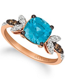 Blue Zircon (2 ct.t.w.), Nude Diamonds™ (1/5 ct.t.w.), and Chocolate Diamonds® (diamond accent) Ring set in 14k rose gold