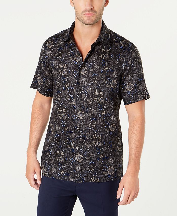 Tasso Elba Men's Floral-Print Linen Shirt, Created for Macy's - Macy's