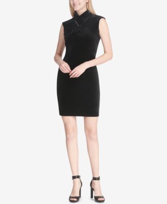Calvin Klein - Mock-Neck Velvet Sheath Dress