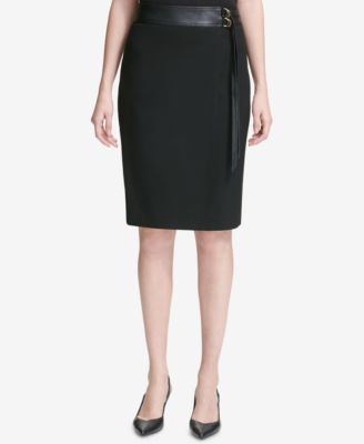 Calvin Klein - Faux-Leather Belted Pencil Skirt
