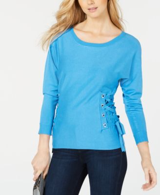 INC International Concepts - Scoop-Neck Lace-Up Sweater