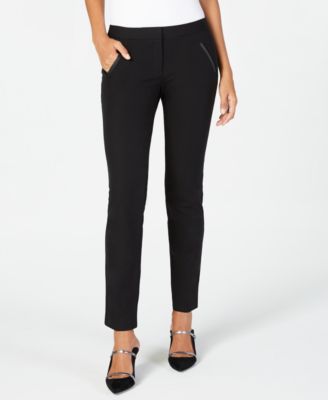 Alfani - Faux-Leather-Trim Slim-Leg Pants