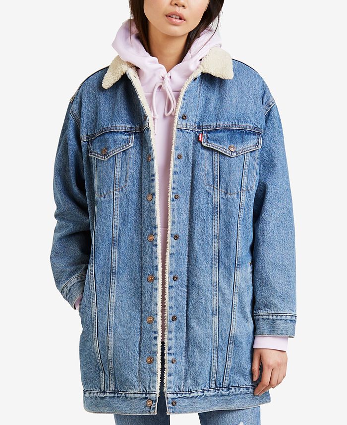 Descubrir 64+ imagen levi’s long sherpa lined trucker jean jacket