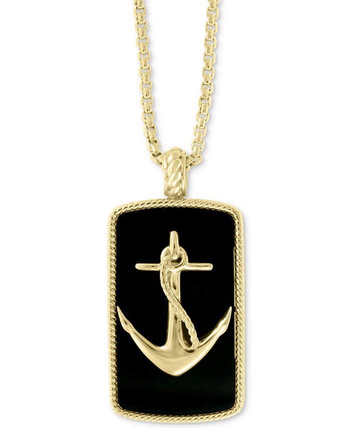 EFFY Collection EFFY® Men's Onyx (12 x 9mm) Anchor 22" Pendant Necklace
