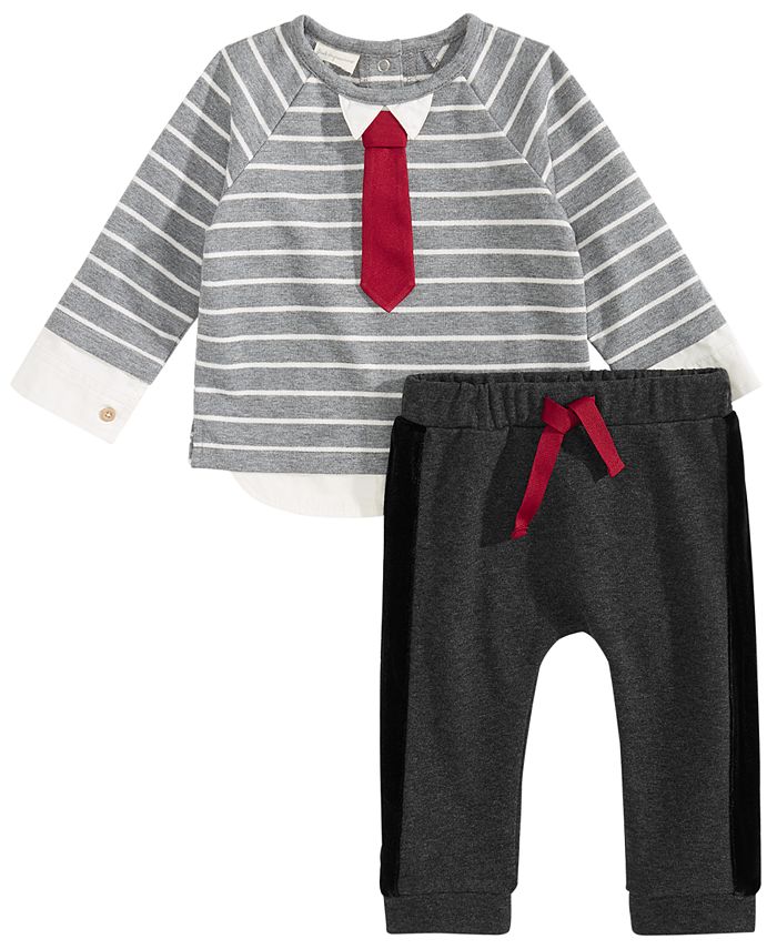 First Impressions Baby Boys 2-Pc. Striped Necktie T-Shirt & Pants ...