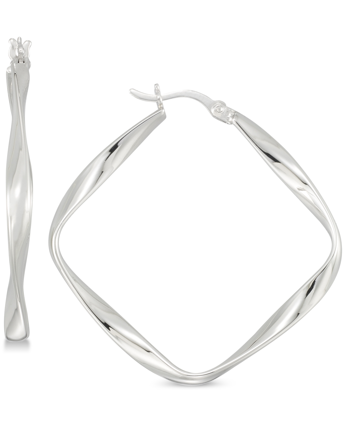 Twisted Square Hoop Earrings in Sterling Silver - Silver
