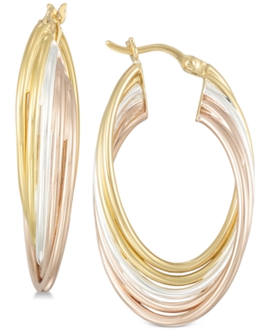 image of Simone I. Smith Tricolor Multi-Ring Hoop Earrings in Sterling Silver and 18k Gold & Rose Gold over Sterling Silver