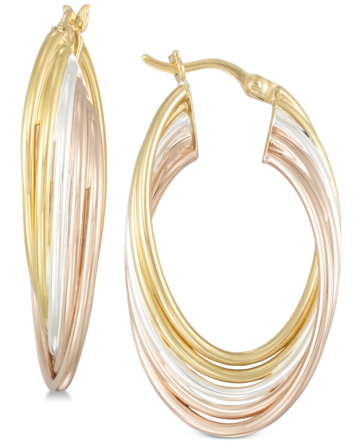 Tricolor Multi-Ring Hoop Earrings in Sterling Silver and 18k Gold & Rose Gold over Sterling Silver - Tricolor