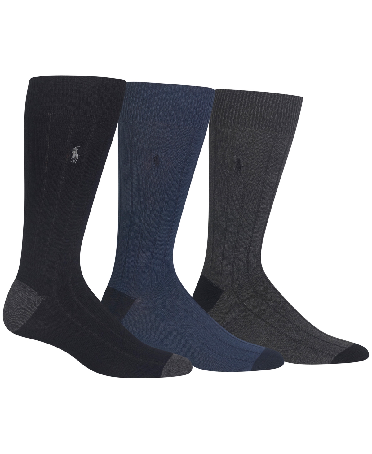Shop Polo Ralph Lauren Men's Socks, Soft Touch Ribbed Heel Toe 3 Pack In Black,blue,charcoal
