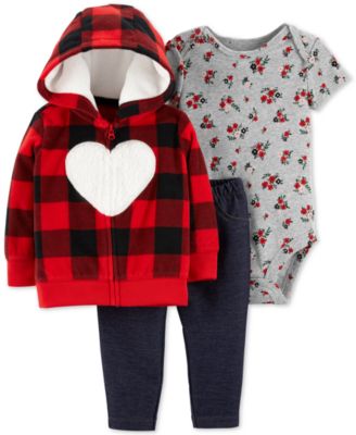 Carter's - Baby Girls 3-Pc. Heart Hoodie, Floral-Print Bodysuit & Denim Pants Set