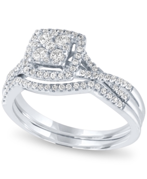 image of Diamond Square Halo Cluster Bridal Set (1/2 ct. t.w.) in 14k White Gold