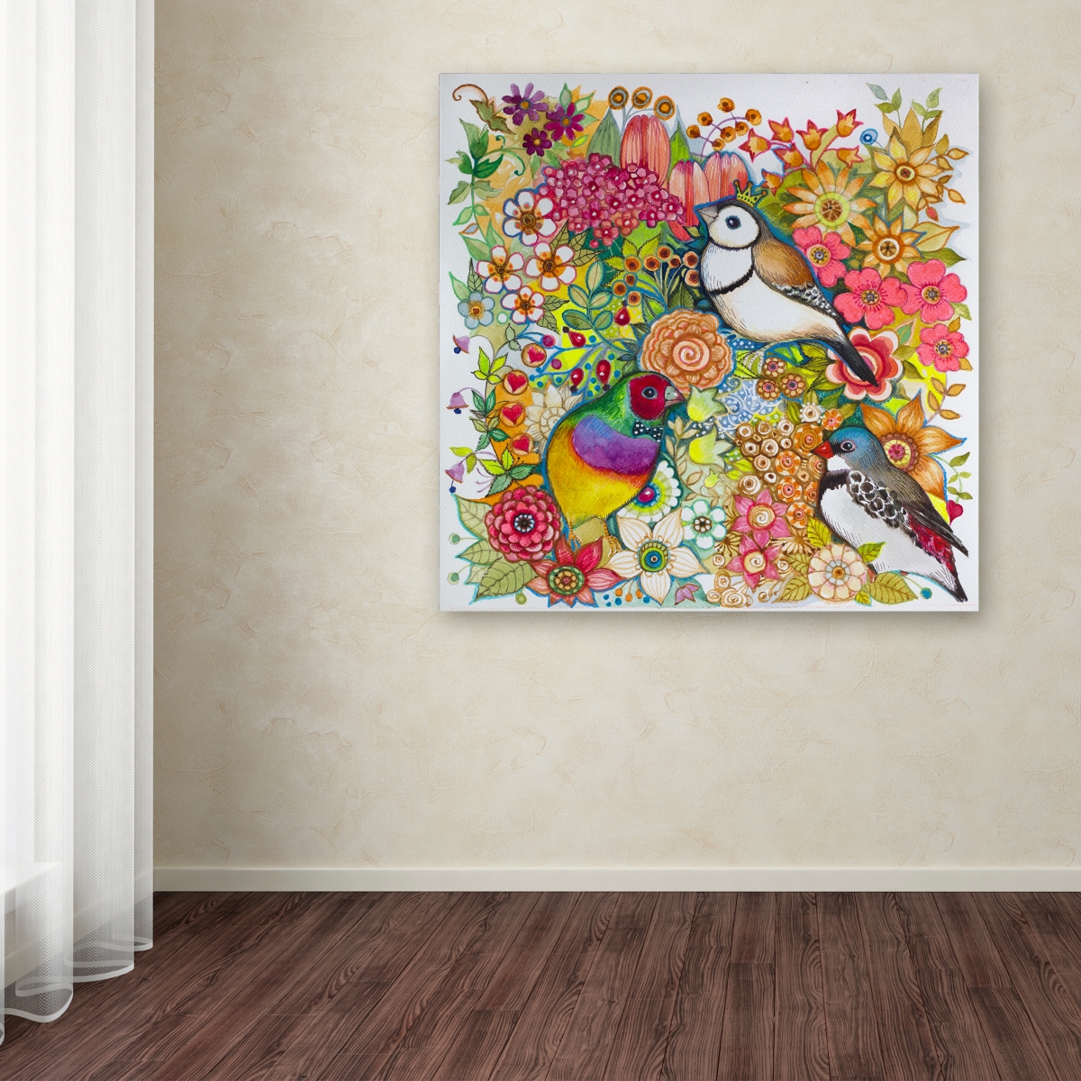 Oxana Ziaka 'Exotic Birds' Canvas Art - 14" x 14" x 2"