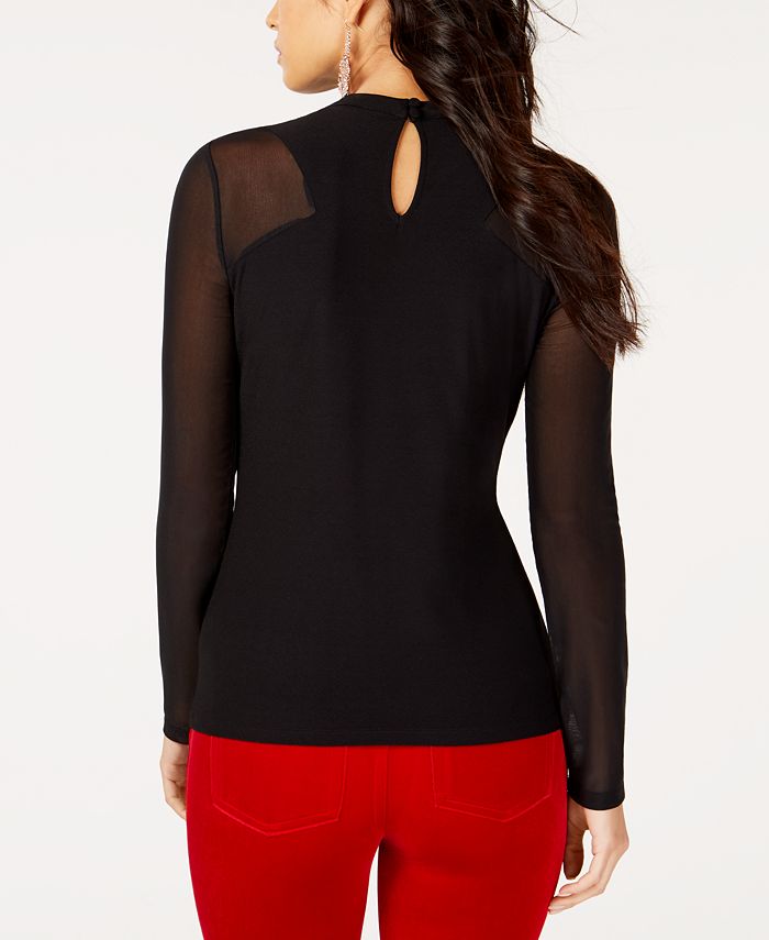 INC International Concepts - Twist Keyhole Mesh-Sleeve Top, Created for Macy's