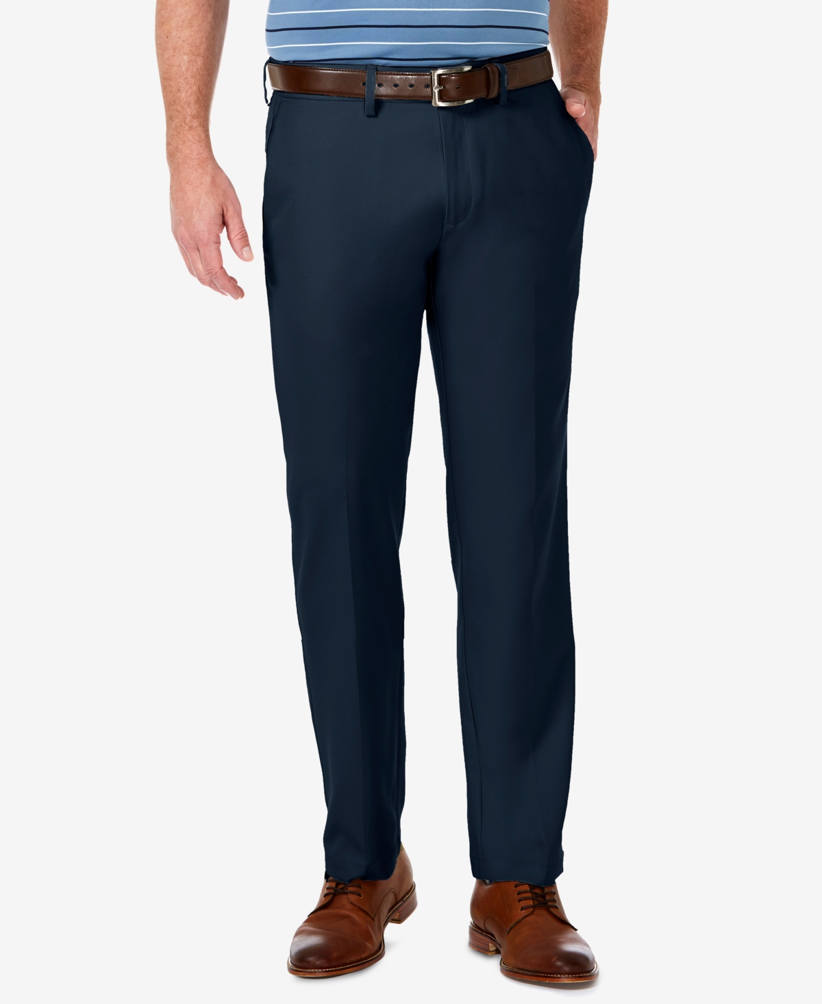 Men's Cool 18 Pro Stretch Straight Fit Flat Front Dress Pants - Navy