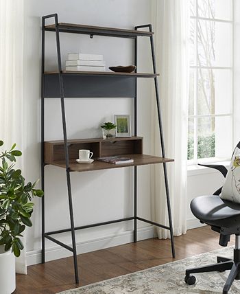 Walker Edison - 36 inch Metal and Wood Ladder Desk in Mocha