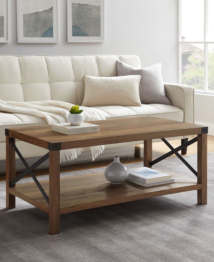 Walker Edison 40 inch Metal X Coffee Table in Rustic Oak and Black Macy's