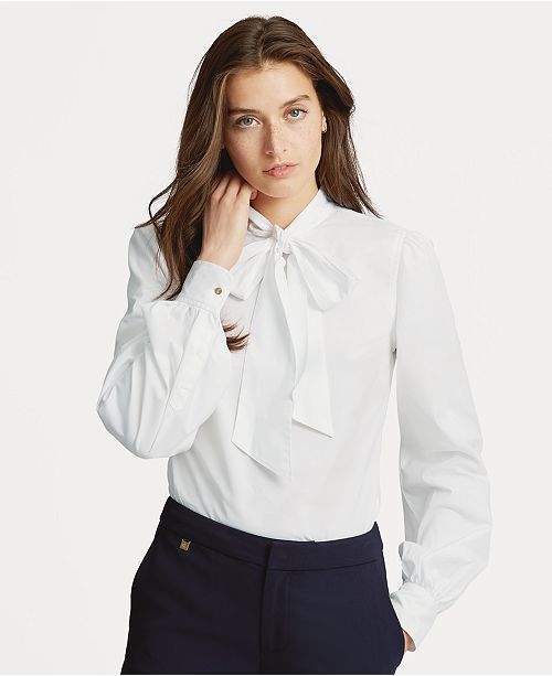 cotton tie neck shirt ralph lauren