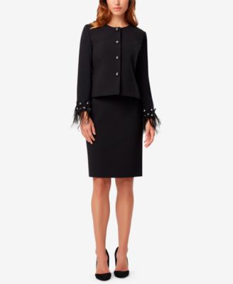 Tahari ASL - Feather-Cuff Skirt Suit