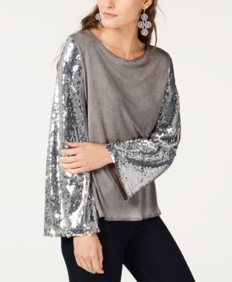 INC International Concepts Sequin-Sleeve Top, Created for