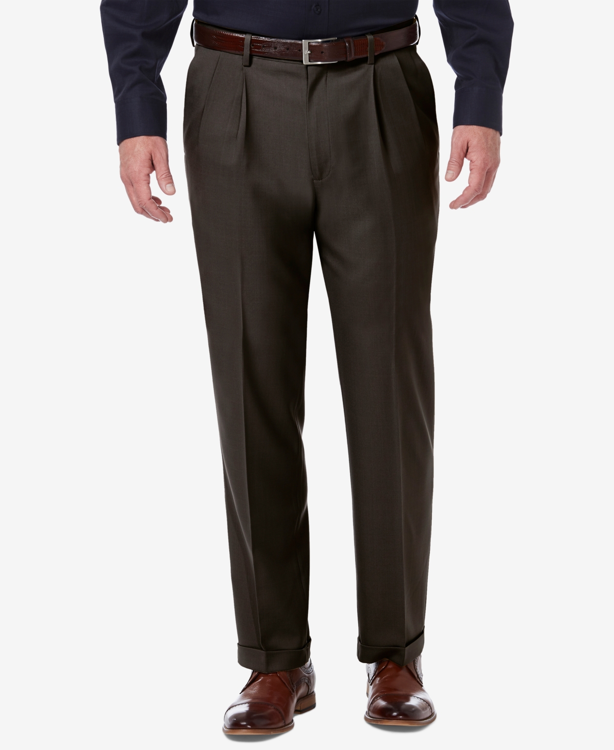 Men's Premium Comfort Stretch Classic-Fit Solid Pleated Dress Pants - Indigo