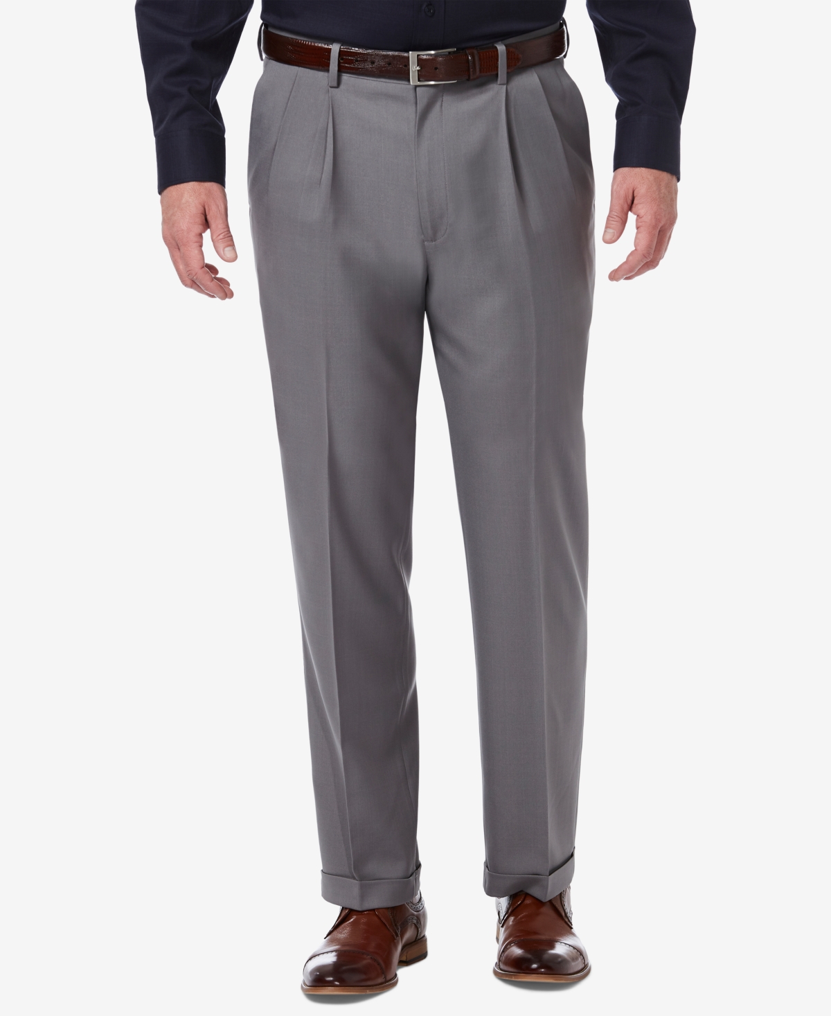 Men's Premium Comfort Stretch Classic-Fit Solid Pleated Dress Pants - Indigo