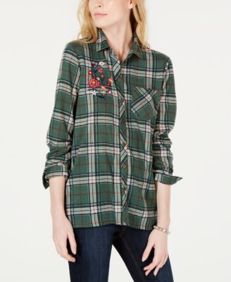 PROJECT 28 NYC - Juniors' Embroidered Plaid Button-Front Shirt