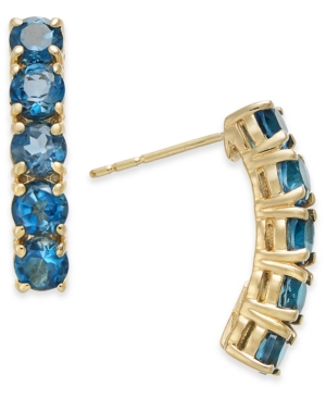 image of London Blue Topaz Curved Bar Drop Earrings (2-3/4 ct. t.w.) in 14k Gold